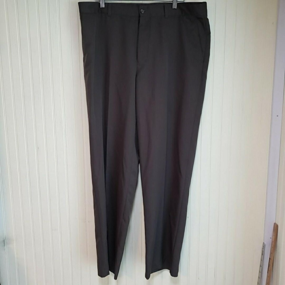 IZOD PerformX Dress Pants Mens 40x32 Brown Microfiber Flat Front Herringbone